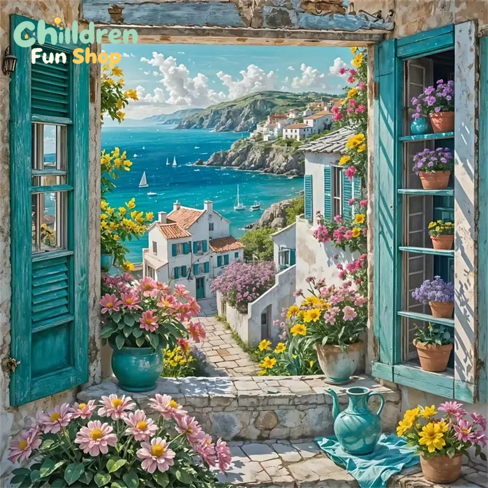 DIY Blue Window Floral Coastal - Resin Art Wallpaper review and price