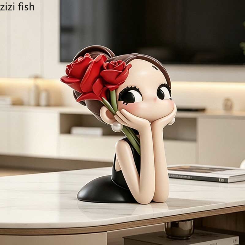 Cute Rose Girl Bust Statue Res - Resin Art Rose review and price